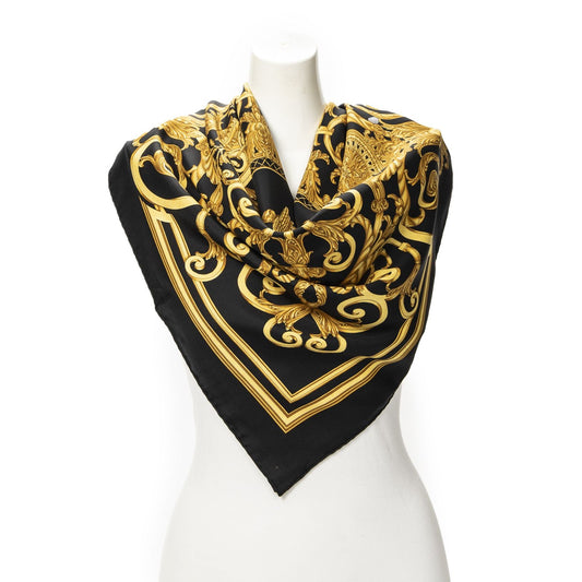 Hermes Scarf Black Gold Silk