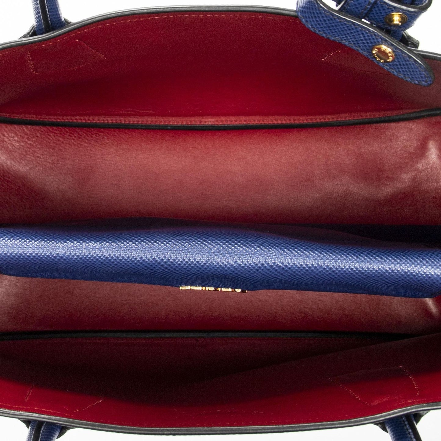 Prada Cuir Double Handle Tote Navy Saffiano Leather — view 9