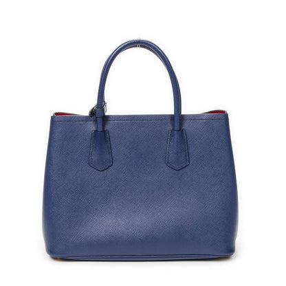 Prada Cuir Double Handle Tote Navy Saffiano Leather — view 5