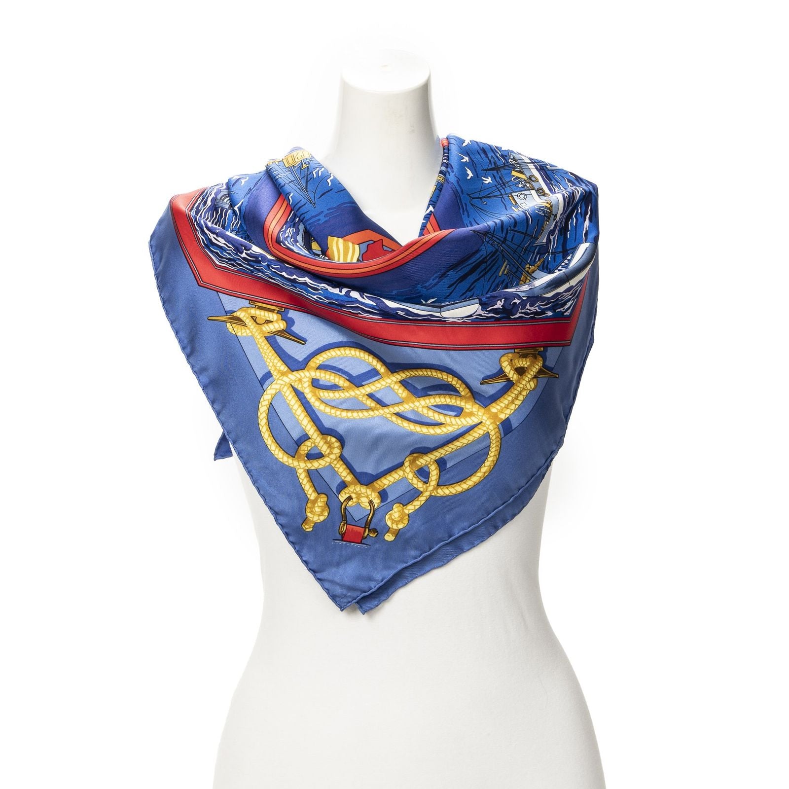 Hermes Scarf Blue Red Silk