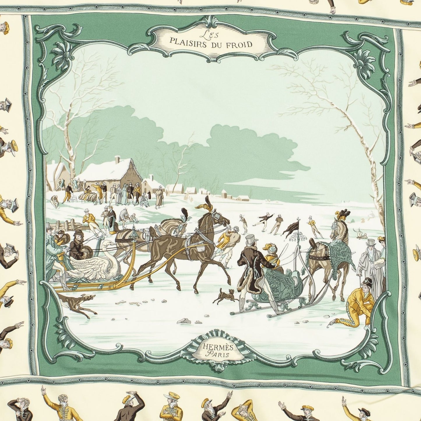 Hermes Scarf Green Beige Gray Silk — view 3