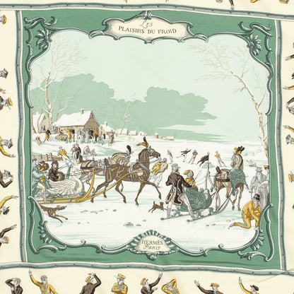Hermes Scarf Green Beige Gray Silk — view 3