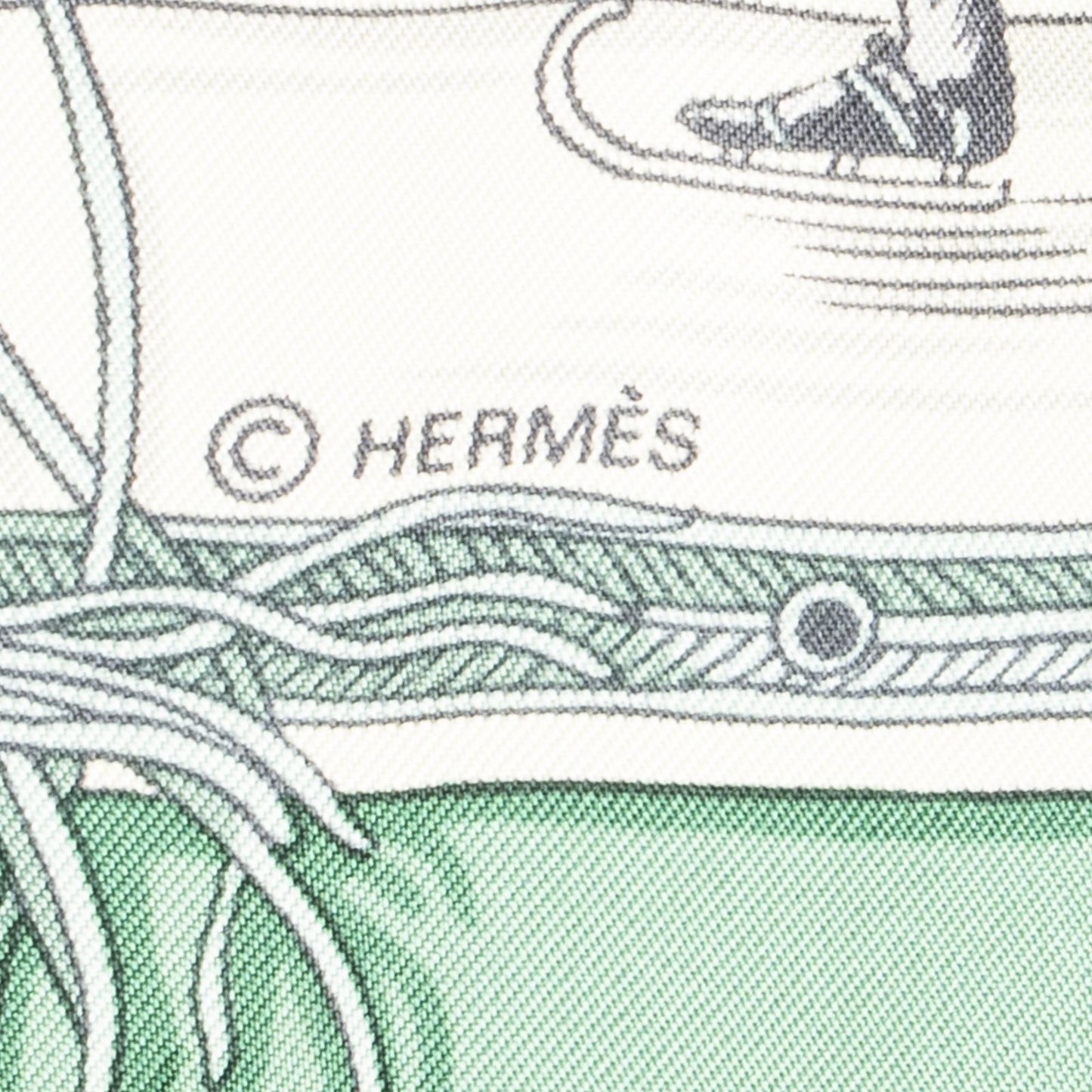 Hermes Scarf Green Beige Gray Silk — view 4