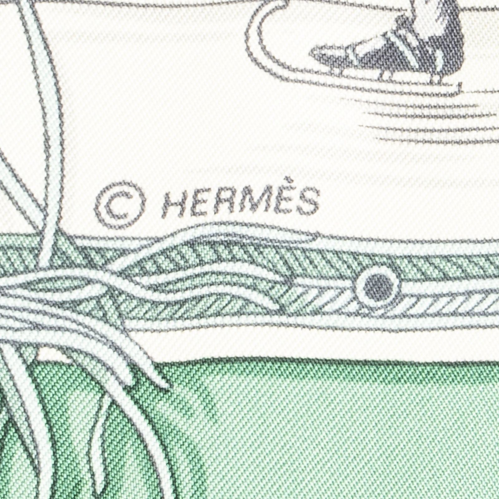 Hermes Scarf Green Beige Gray Silk — view 4