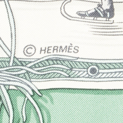 Hermes Scarf Green Beige Gray Silk — view 4