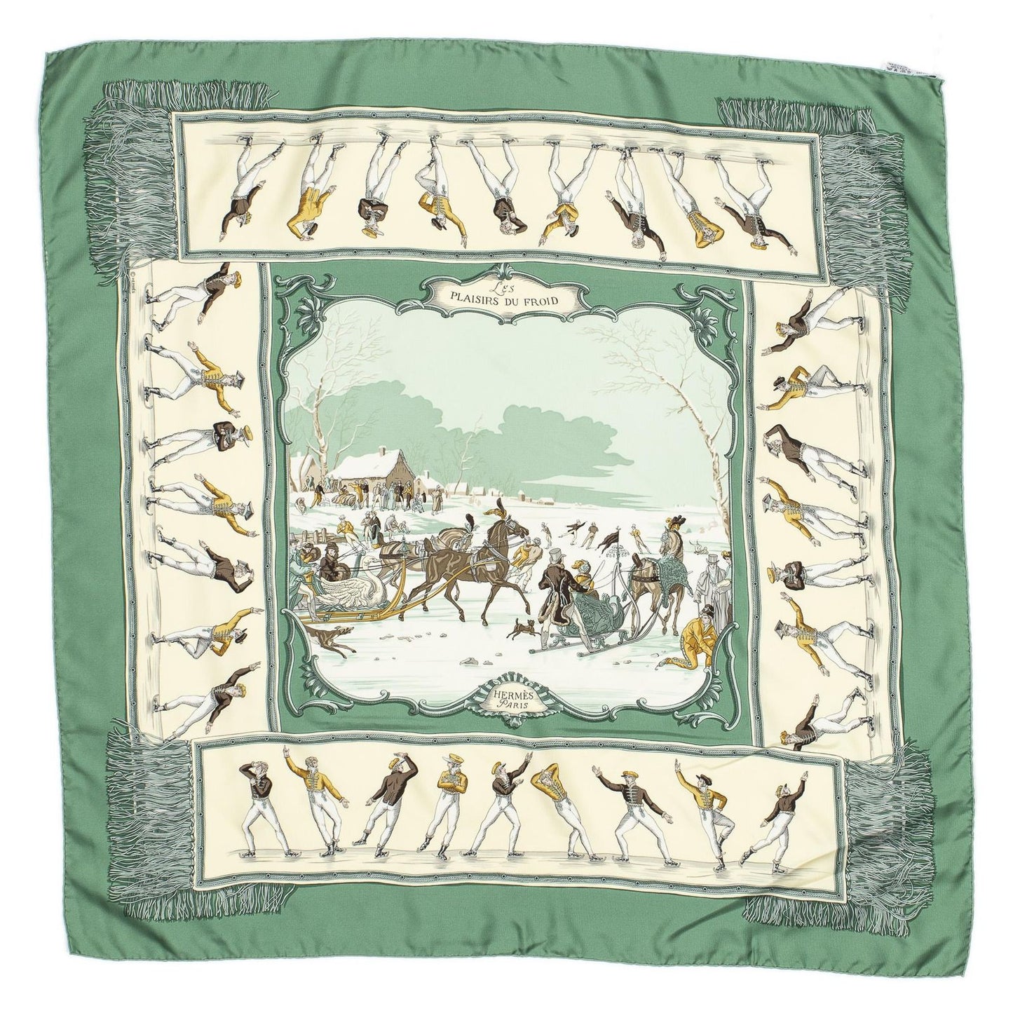 Hermes Scarf Green Beige Gray Silk — view 2