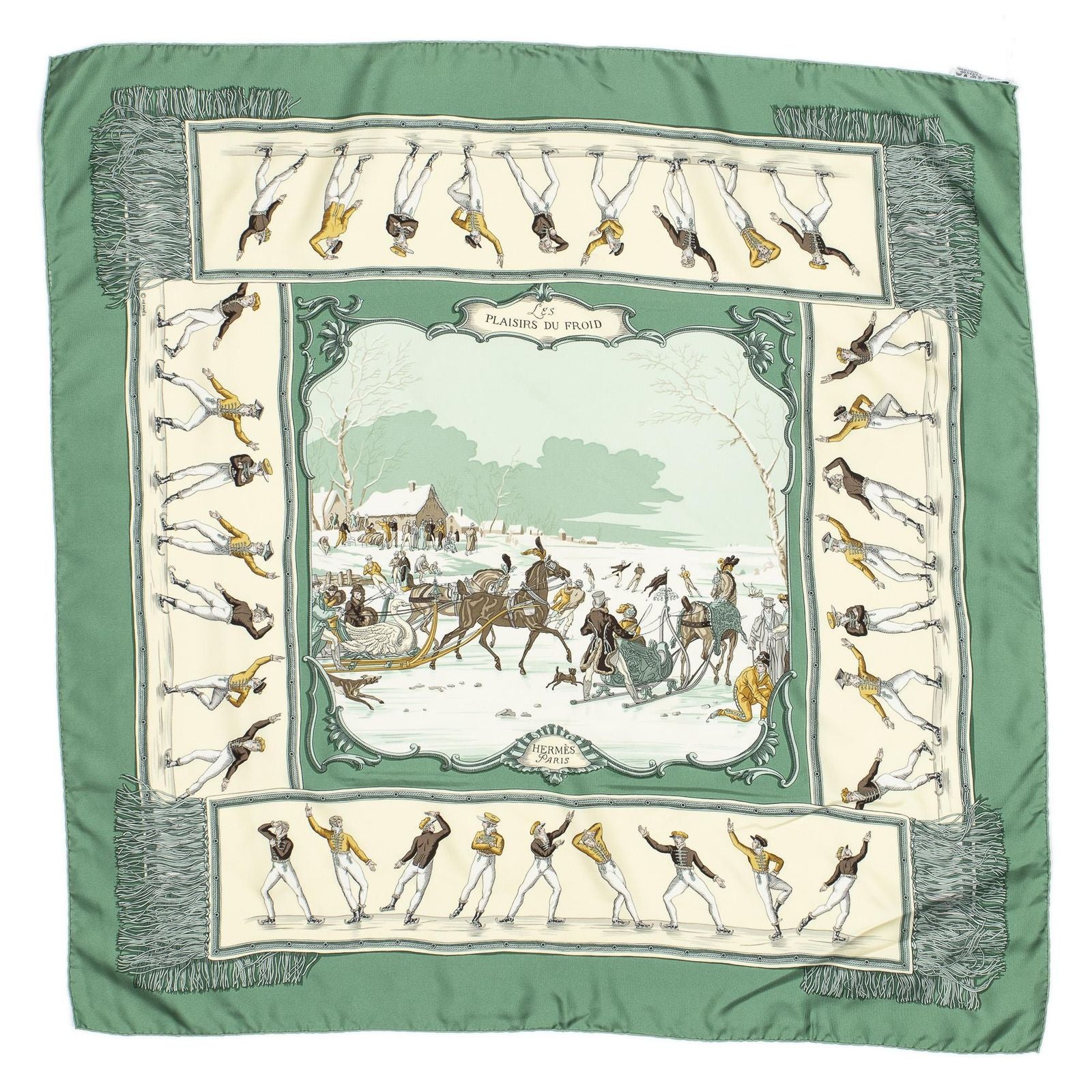 Hermes Scarf Green Beige Gray Silk — view 2
