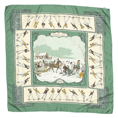 Hermes Scarf Green Beige Gray Silk — view 2