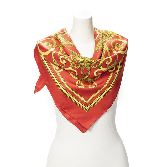 Hermes Scarf Red Gold Silk