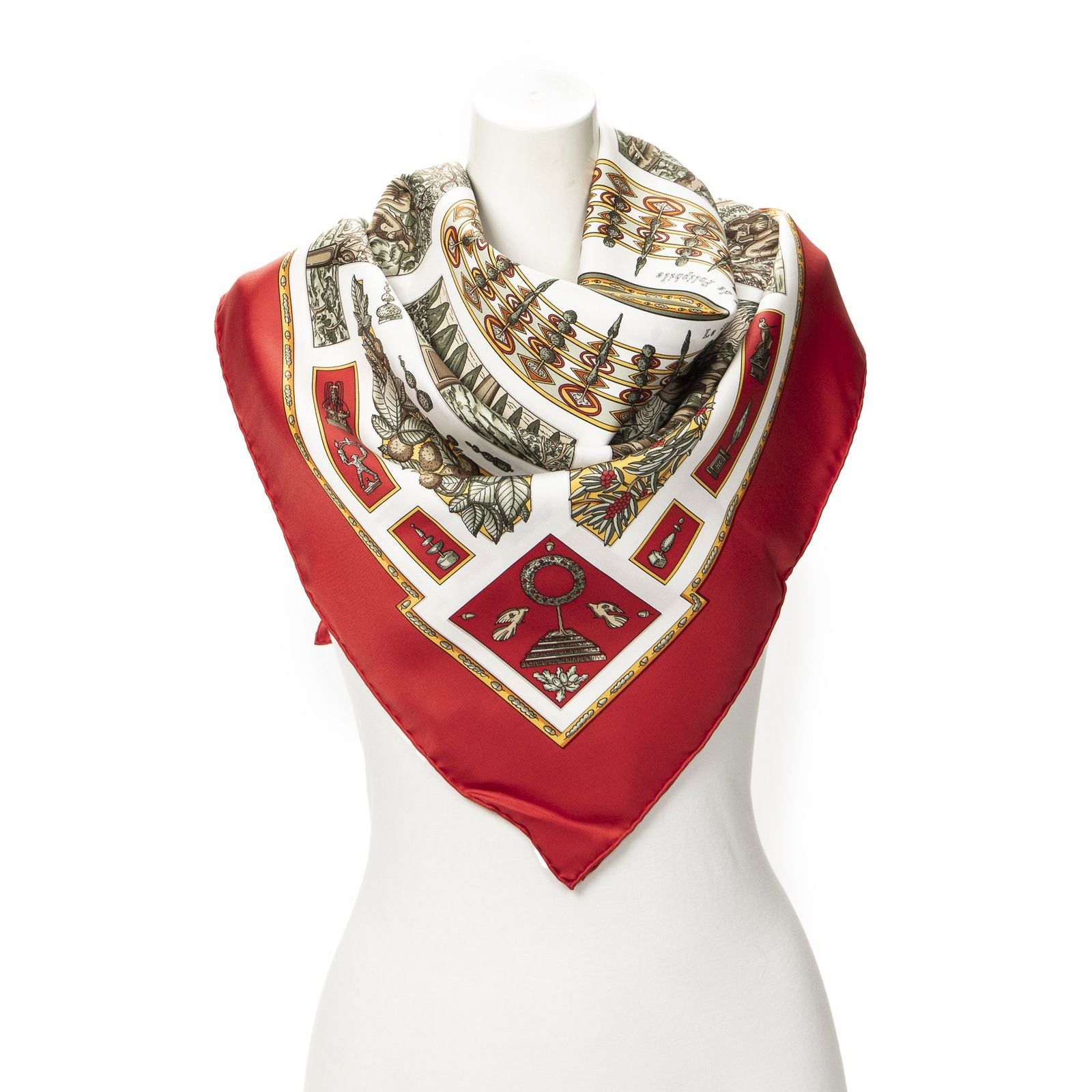 Hermes Scarf Red Green Yellow Silk