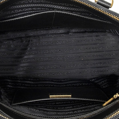 Prada Large Double Zip Galleria Tote Black Saffiano Leather — view 9