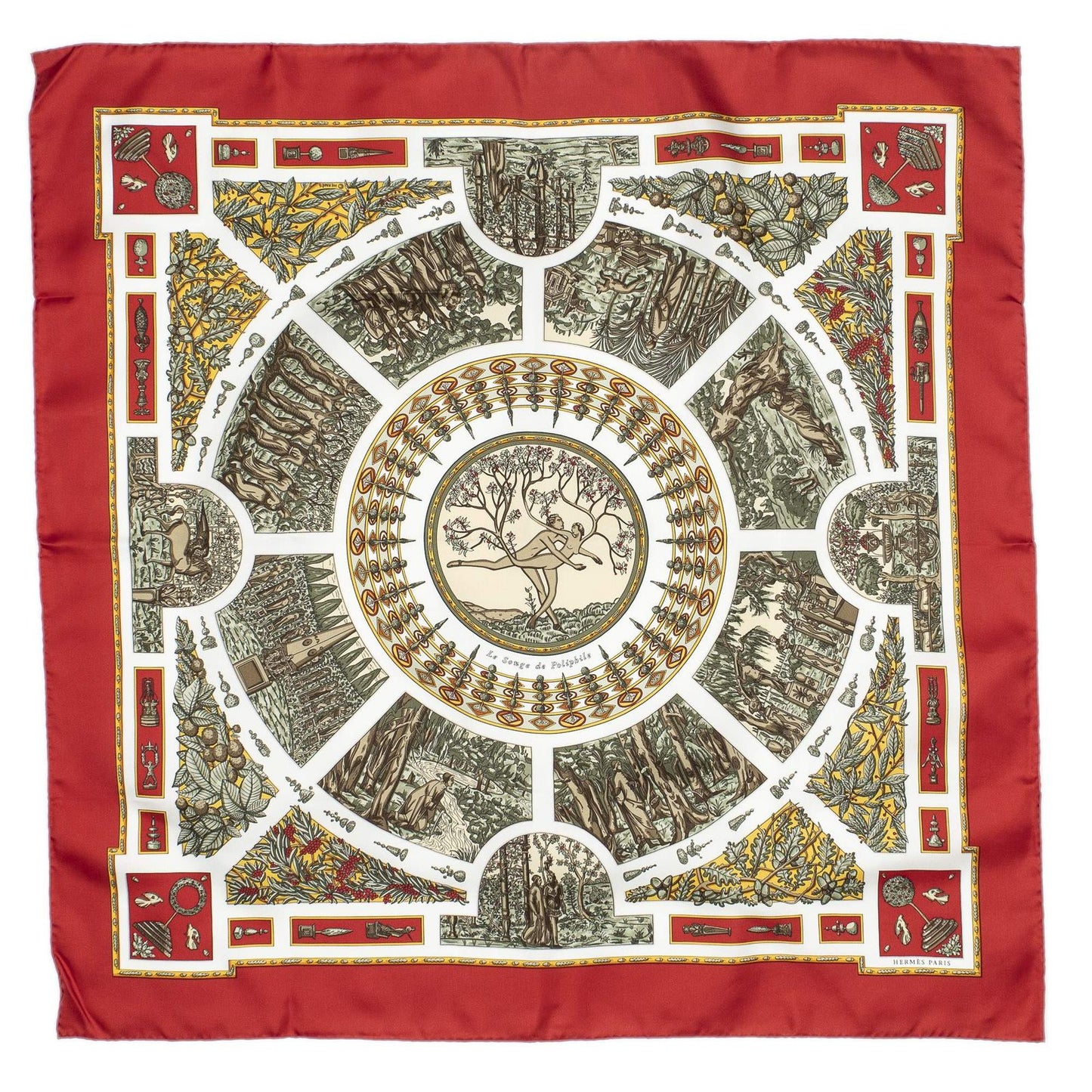 Hermes Scarf Red Green Yellow Silk — view 2