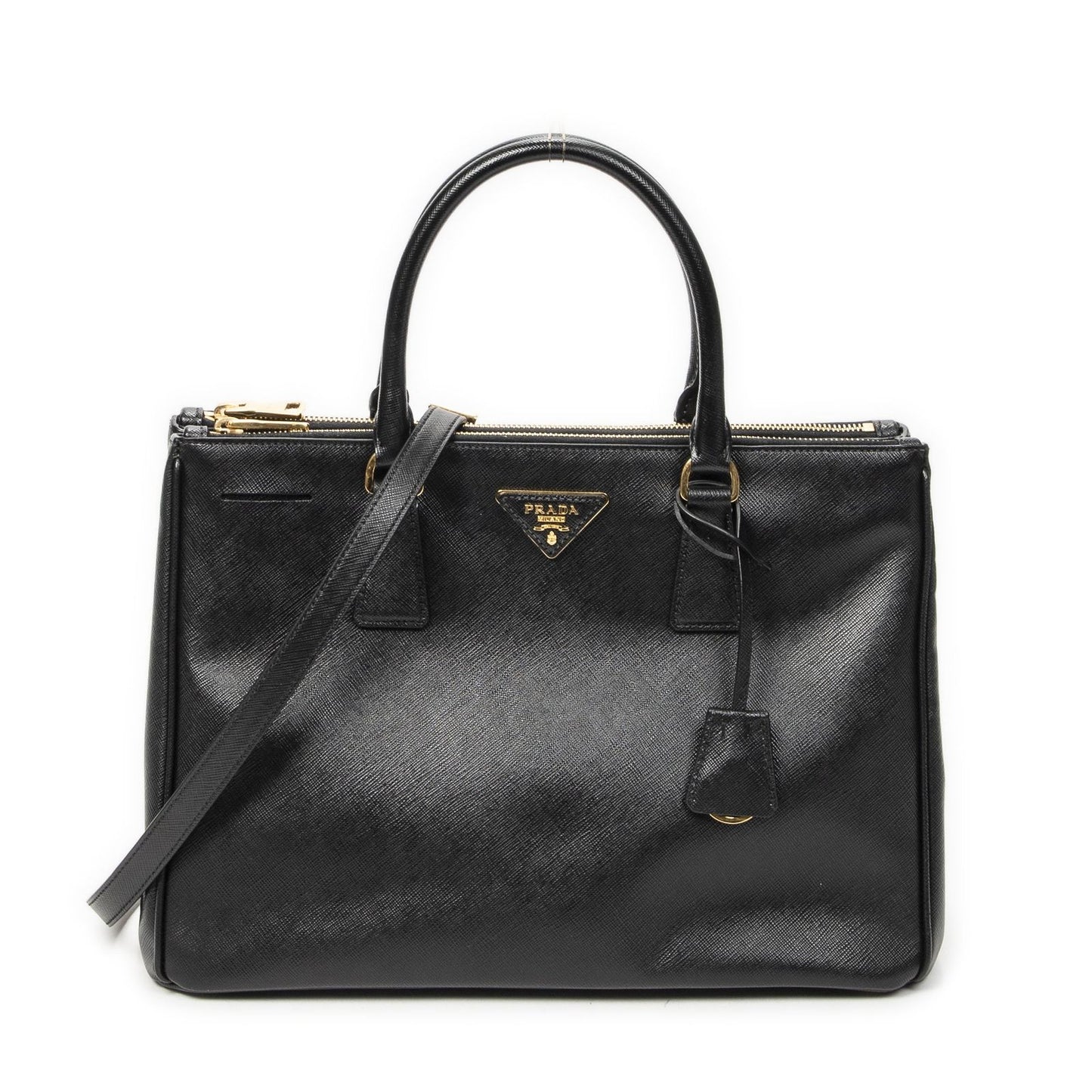 Prada Large Double Zip Galleria Tote Black Saffiano Leather