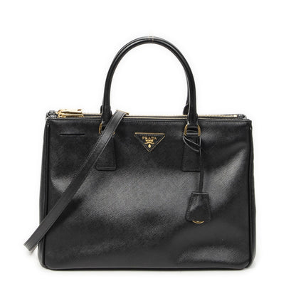 Prada Large Double Zip Galleria Tote Black Saffiano Leather