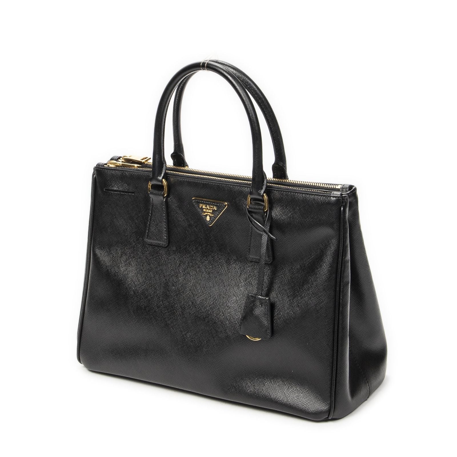 Prada Large Double Zip Galleria Tote Black Saffiano Leather — view 2