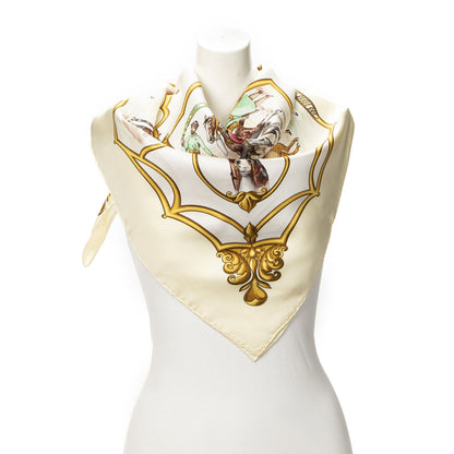 Hermes Scarf Gold Brown Silk