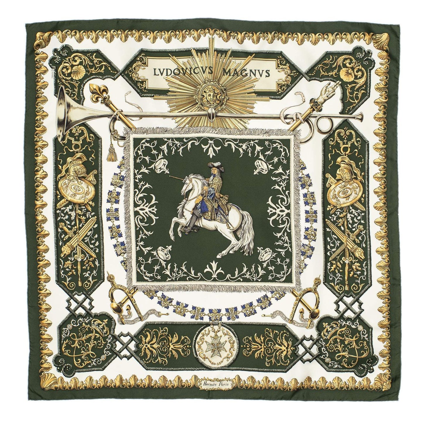 Hermes Scarf Green Gold White Silk — view 2