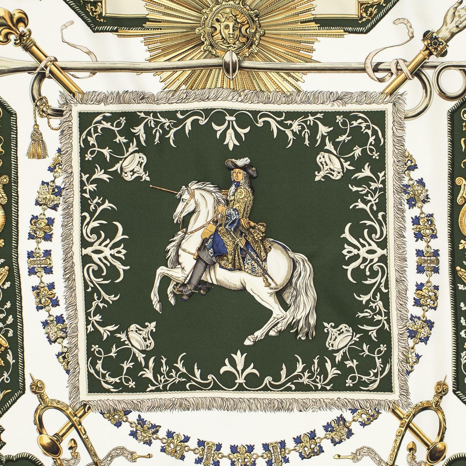 Hermes Scarf Green Gold White Silk — view 3