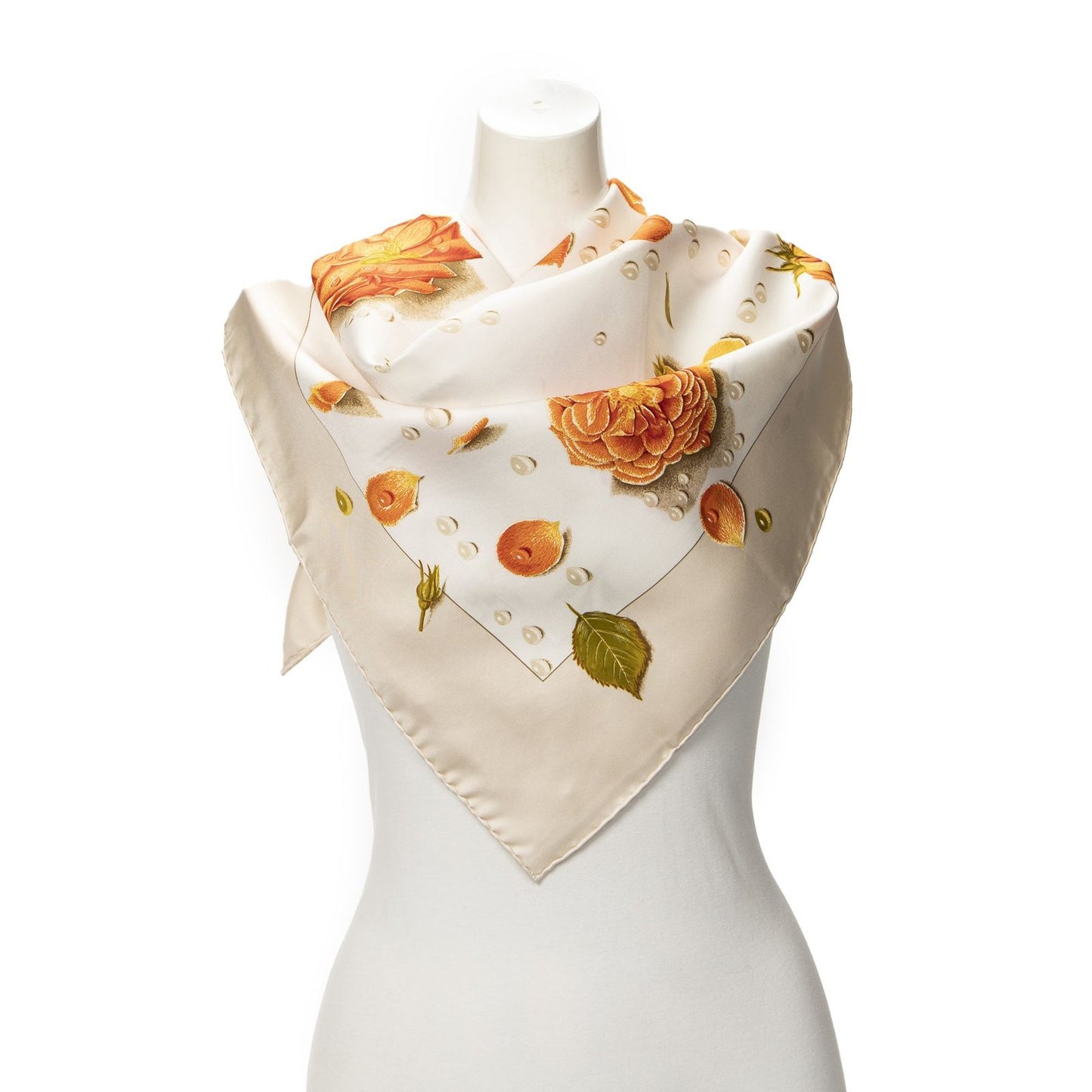 Hermes Scarf Orange Beige White Silk