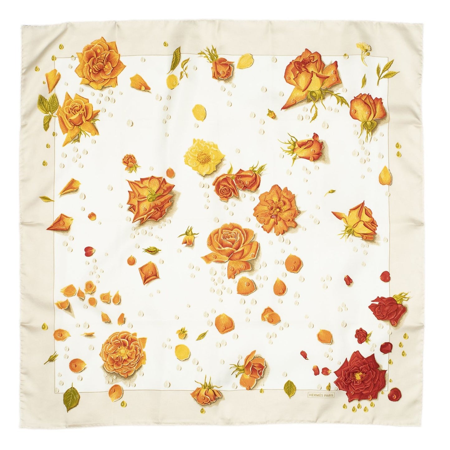 Hermes Scarf Orange Beige White Silk — view 2