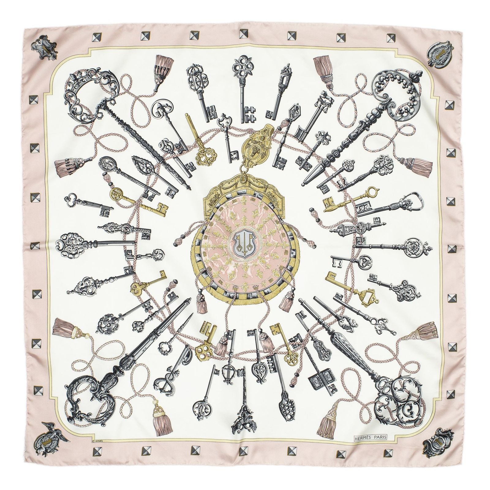 Hermes Scarf Light Pink Ivory Gray Silk — view 2