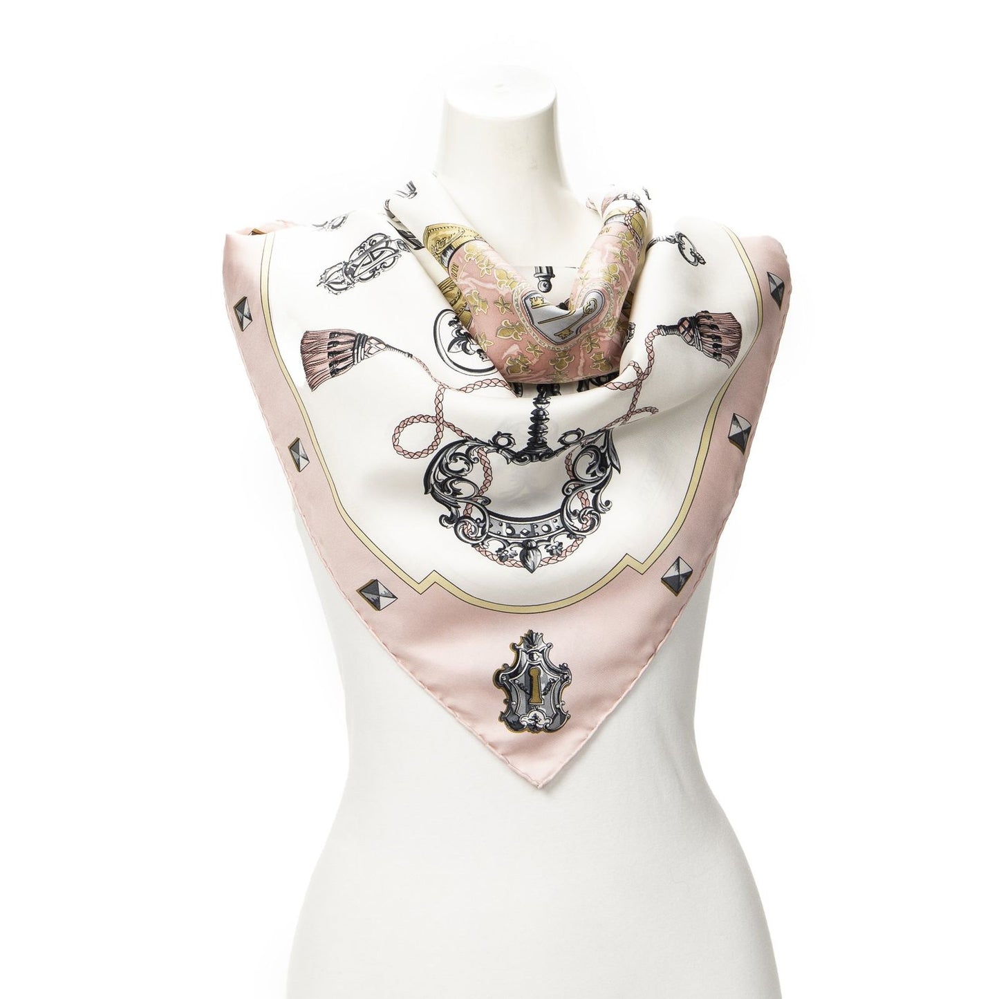 Hermes Scarf Light Pink Ivory Gray Silk