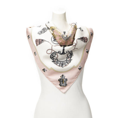 Hermes Scarf Light Pink Ivory Gray Silk