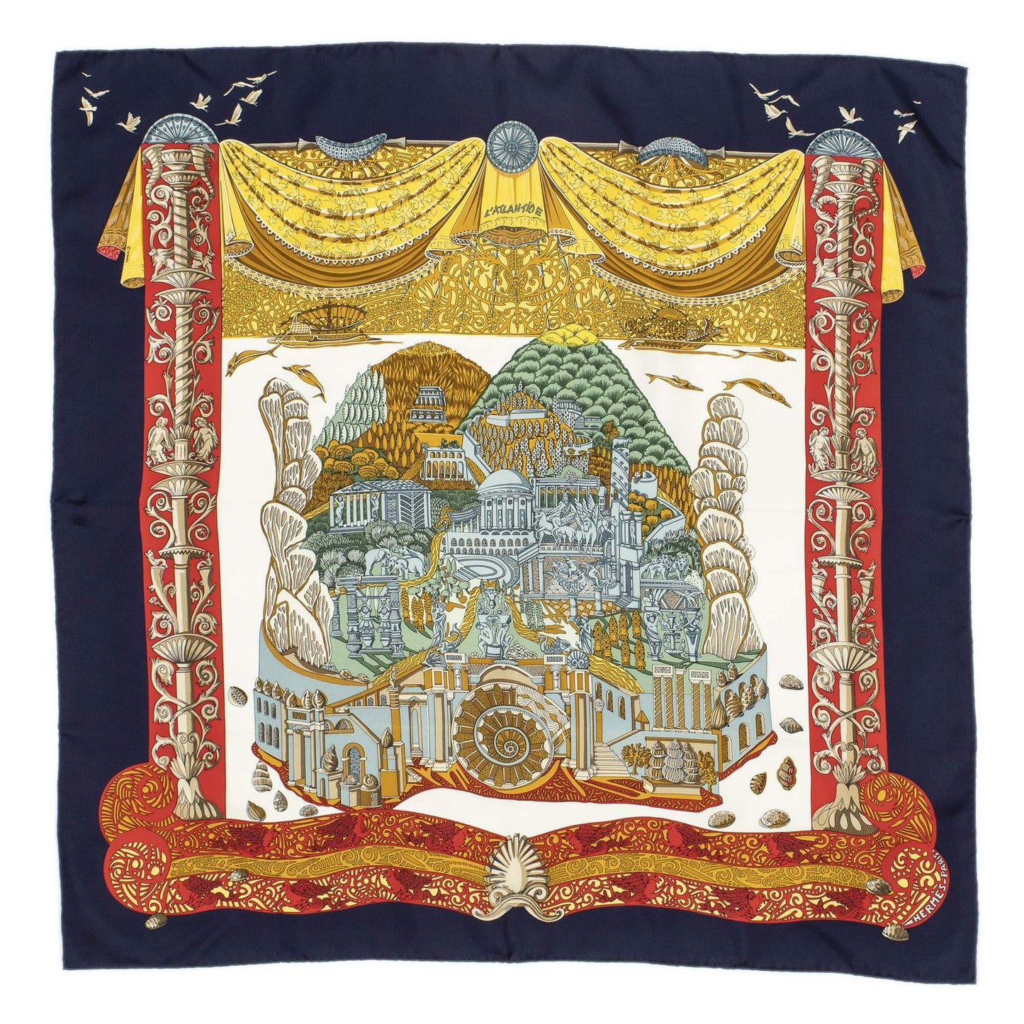 Hermes Scarf Navy Red Green Silk — view 2