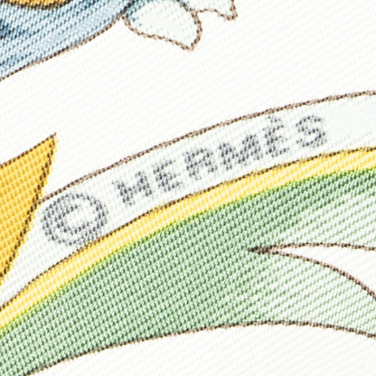 Hermes Scarf Beige Gold Green 100% Jacquard Silk — view 4