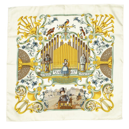 Hermes Scarf Beige Gold Green 100% Jacquard Silk — view 2