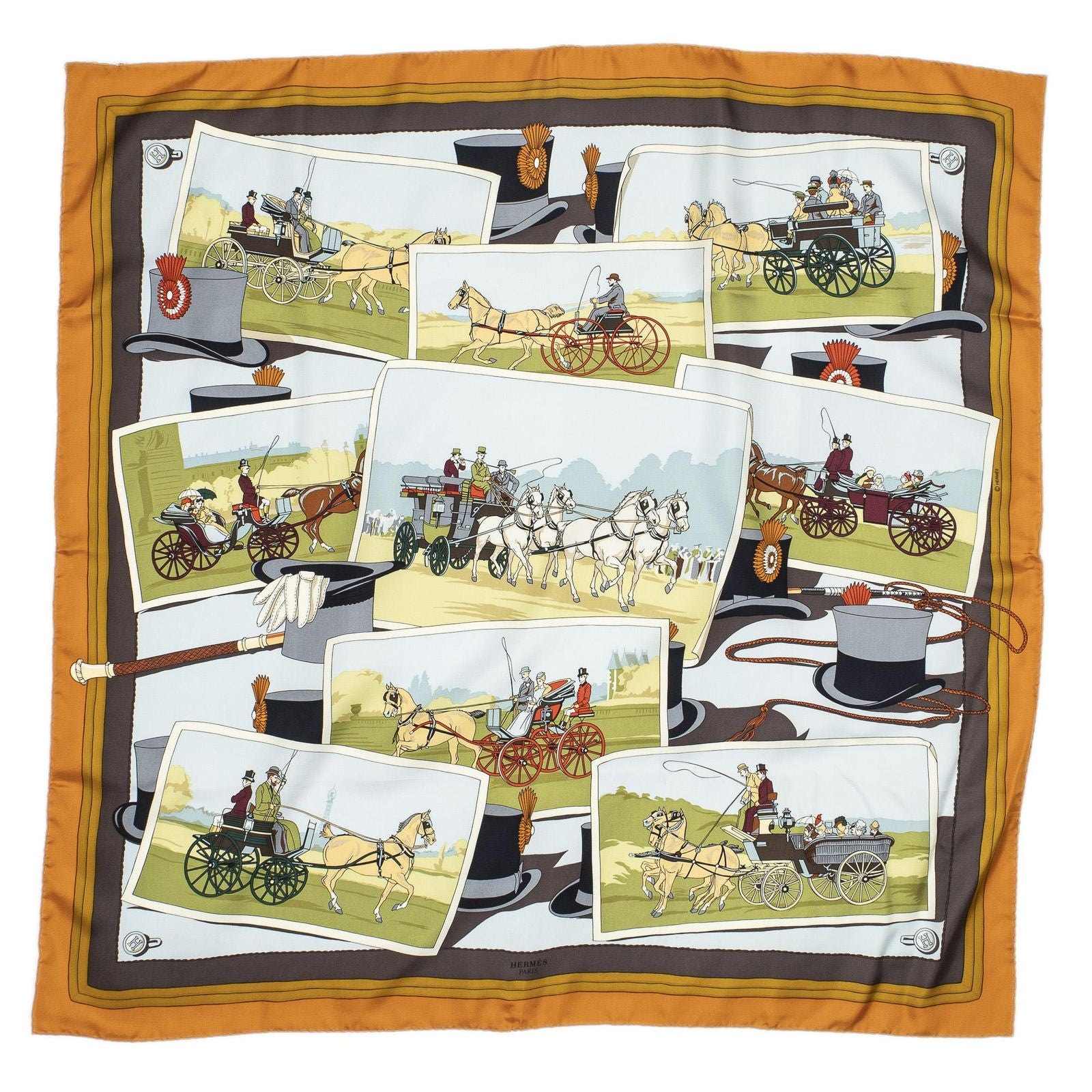 Hermes Scarf Orange Green Black Silk — view 2