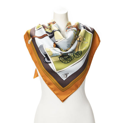 Hermes Scarf Orange Green Black Silk