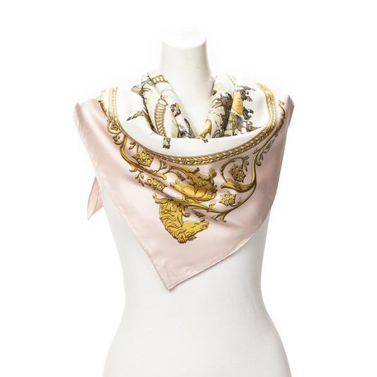 Hermes Scarf Light Pink Gold Brown Silk