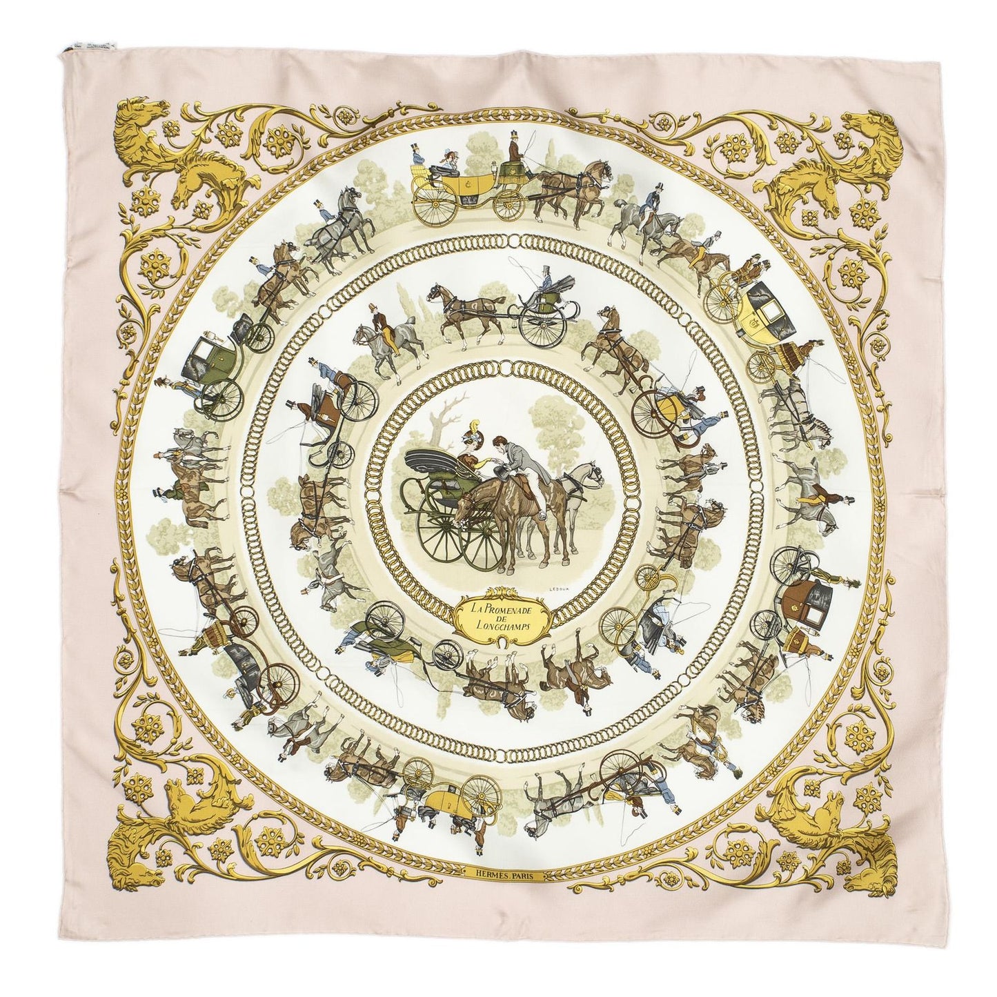Hermes Scarf Light Pink Gold Brown Silk — view 2