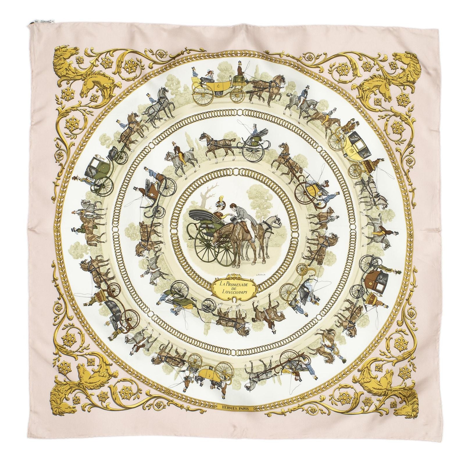 Hermes Scarf Light Pink Gold Brown Silk — view 2