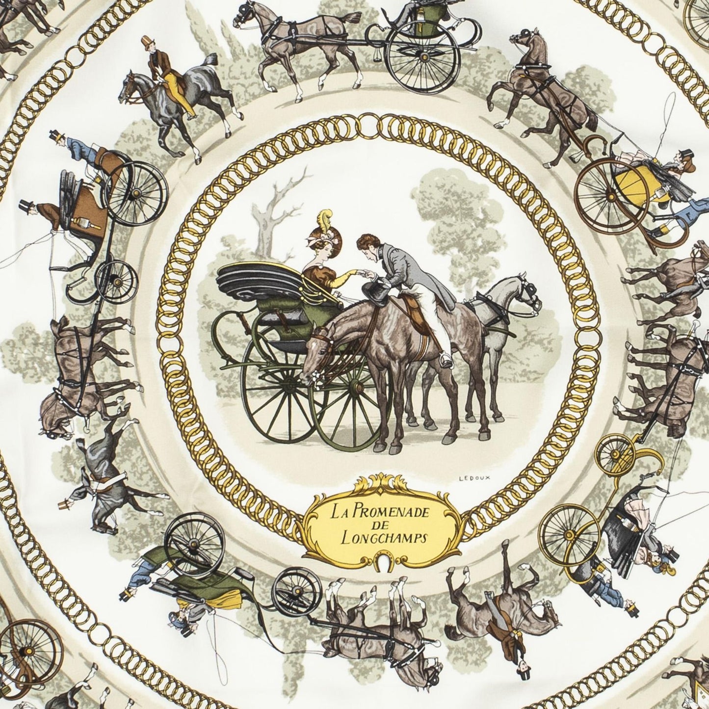 Hermes Scarf Yellow Brown Green Silk — view 3