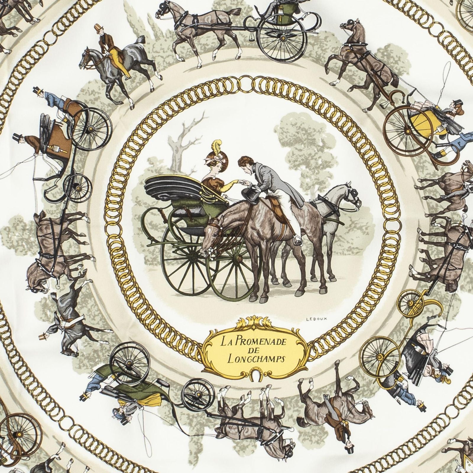 Hermes Scarf Yellow Brown Green Silk — view 3