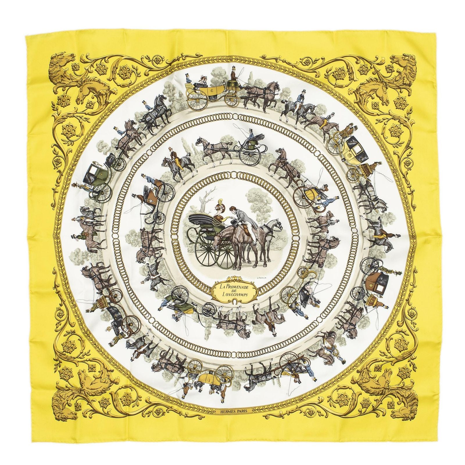Hermes Scarf Yellow Brown Green Silk — view 2