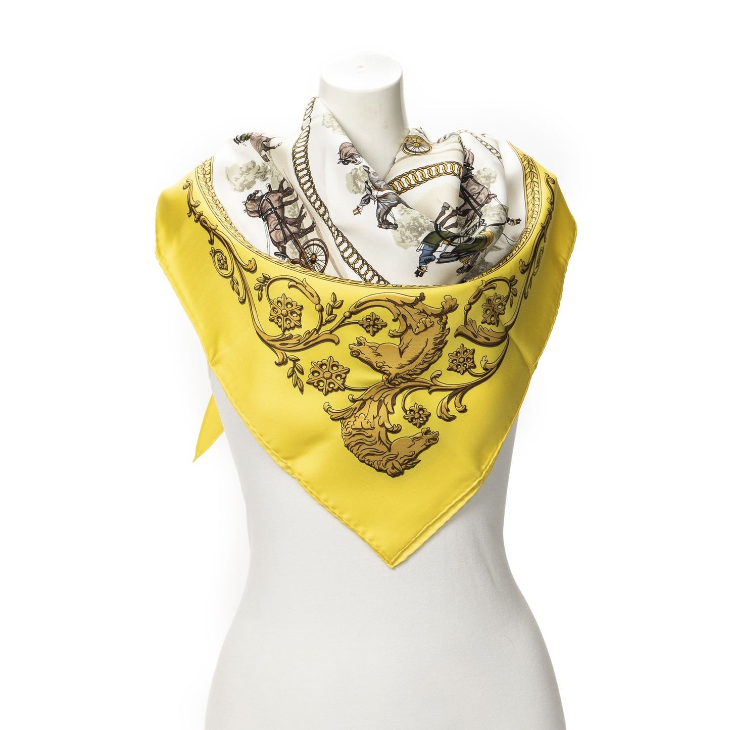 Hermes Scarf Yellow Brown Green Silk
