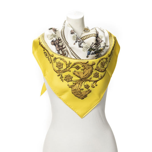 Hermes Scarf Yellow Brown Green Silk