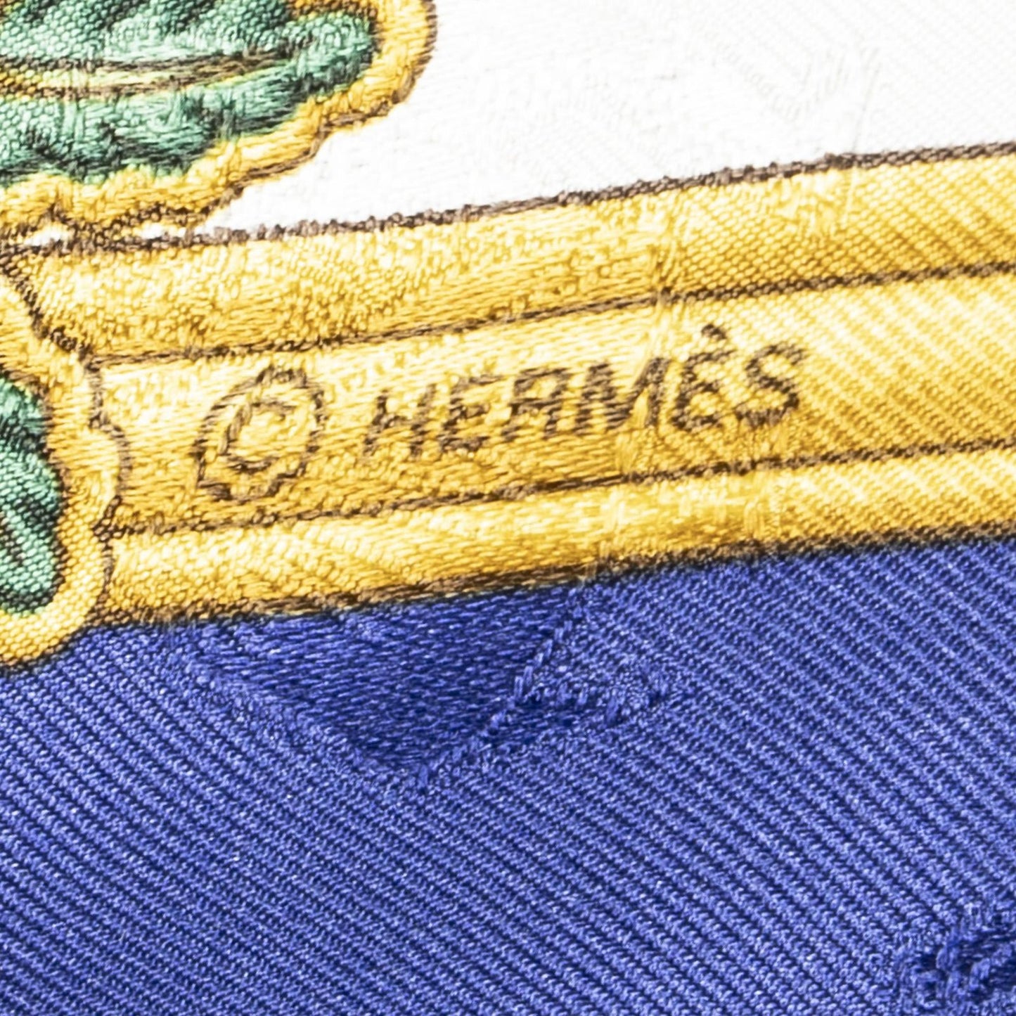 Hermes Scarf Blue Ivory Green 100% Jacquard Silk — view 4