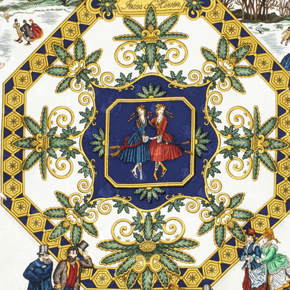 Hermes Scarf Blue Ivory Green 100% Jacquard Silk — view 3