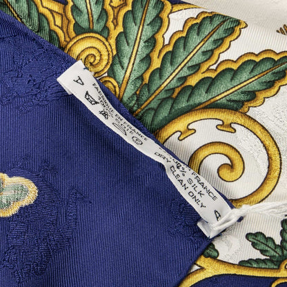 Hermes Scarf Blue Ivory Green 100% Jacquard Silk — view 5