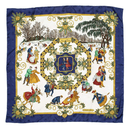 Hermes Scarf Blue Ivory Green 100% Jacquard Silk — view 2