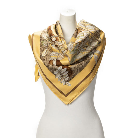 Hermes Scarf Brown Green Silk