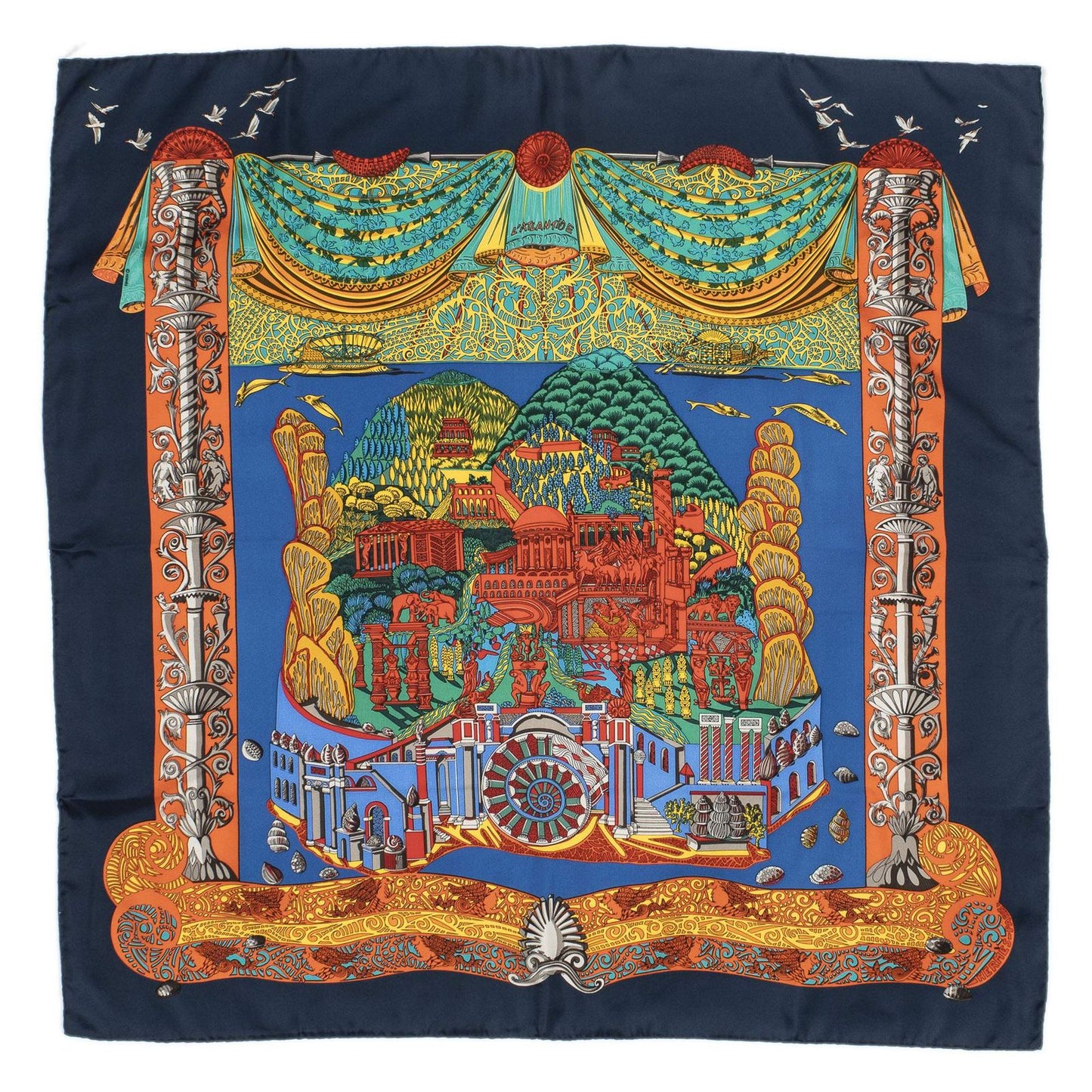 Hermes Scarf Navy Green Red Silk — view 2