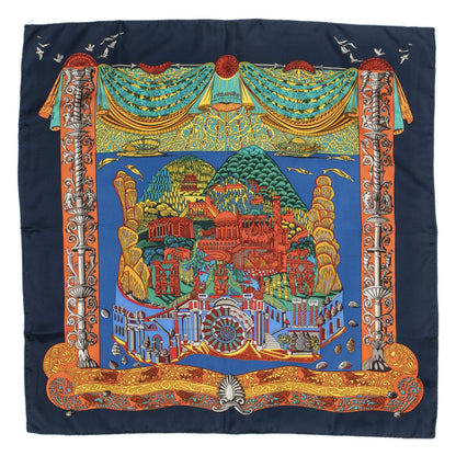 Hermes Scarf Navy Green Red Silk — view 2