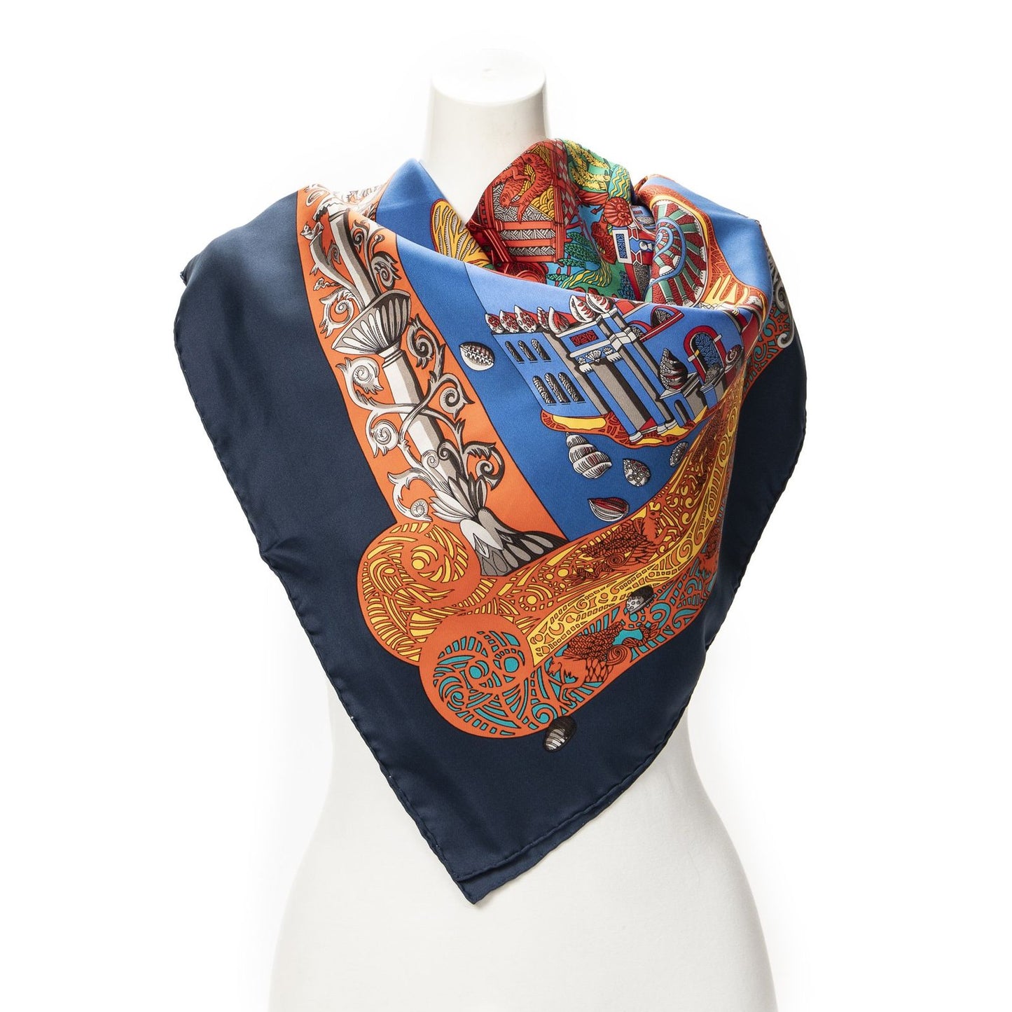 Hermes Scarf Navy Green Red Silk