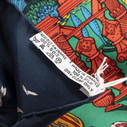 Hermes Scarf Navy Green Red Silk — view 5