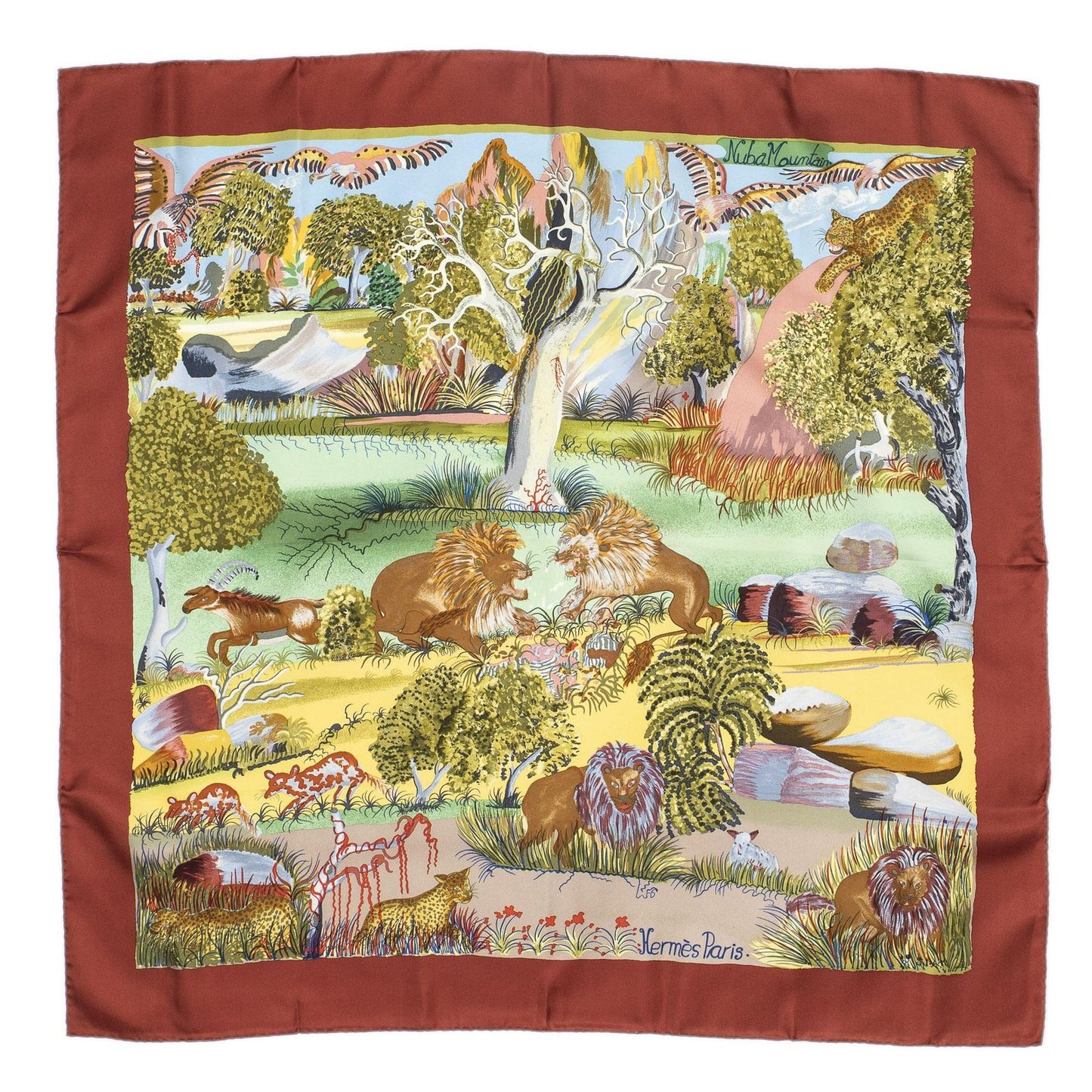 Hermes Scarf Red Green Blue Silk — view 2